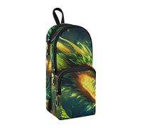 A Angry Green and Yellow Dragon Pencil Case, Big Capacity Pen Bag with Compartment Students Schoolbag Shape Stationery Organizer Pencil Pouch Marker Case for School Office Work