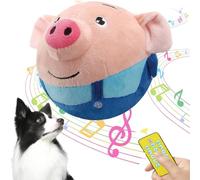 A ANTCAM Active Moving Pet Plush Toy, Remote Control Squeaky Pig Interactive Dog Toys Pet Bouncing Balls, USB Rechargeable Electronic Shake Bounce Boredom Cartoon Pig Plush Sound Dog Toy (Blue)