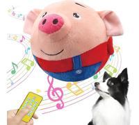 A ANTCAM Active Moving Pet Plush Toy, Remote Control Squeaky Pig Interactive Dog Toys Pet Bouncing Balls, USB Rechargeable Electronic Shake Bounce Boredom Cartoon Pig Plush Sound Dog Toy (Red)