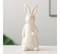 A ANTCAM Ceramic Bunny Rabbits Figurine Decor, White Porcelain Modern Tabletop Bookshelf Art Home Statues Decoration for Easter Rabbits Weddings Crafts Ornaments (M)