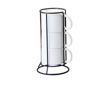 A ANTCAM Ceramic Coffee Mug Set with Rack,Stackable Ceramic Coffee Cups Set with Metal Stand for Coffee, Tea, Hot Cocoa, Milk (3cups)