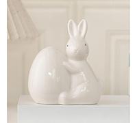 A ANTCAM Ceramic Easter Egg Rabbit Ornaments Small Porcelain Rabbits Statue Spring Garden Tabletop Decorations Easter Parties Handcrafted Collectible Gift Holiday Ornament (White)