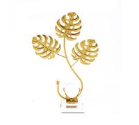 A ANTCAM Gold Iron Leaf Crystal Ball Ornament Exquisite Stylish Nordic Desk Decoration with Crystal Balls Metal Art Decor for Dining Room Living Room Office Centerpiece (J)