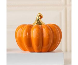 A ANTCAM Nordic Ceramic Pumpkin Home Decor Modern Holiday Table Decorations Pumpkins Decor Delicate Ceramic Pumpkin Ornaments Household White Ceramics (Gold,Short)