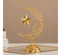 A ANTCAM Ramadans Eid Table Decoration Handheld Metal Moon Star Muslims Party Tabletop Ornament with Base for Islamics Holiday Centerpieces Decors (Gold)