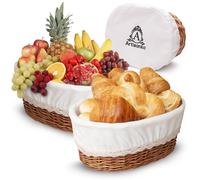 A ARTIZANKA Large Handmade Wicker Bread Basket for Serving Set 12 inch Sourdough Bread and Pastries Basket with Removable Line