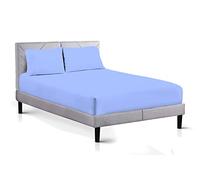 A ATH COLLECTION 300 Thread Count Egyptian Cotton Fitted Sheet 30 CM/12 Inch Extra Deep Pocket, Hotel Quality Cotton Soft, Fade & Wrinkle Resistant Fitted Bed Sheets (Single, Blue)