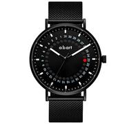 a.b.art Herrenuhr mit Punkt-Sprungdatumsanzeige, Original Ronda Markenquarzwerk, kratzfestem Saphirglas und ultraflachem Edelstahlgehäuse - Milanaise-Armband im minimalistischen Bauhaus-Stil