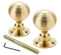 A.B Hardware 1 Pair of Polished Brass Beehive Rim Mortice Reeded Door Knobs Knob Pair Set