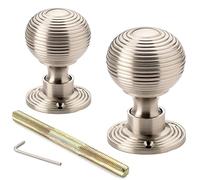 A.B Hardware Brushed Satin Nickel Reeded Queen Anne Beehive Style Mortice Door Knobs Pair