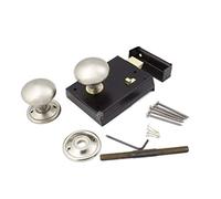 A.B Hardware Old English Victorian Retro Style Rim Bathroom Bedroom Lock Latch KNOB Set (Satin Nickel)