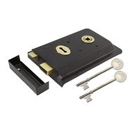 A.B Hardware Traditional 6'' x 4'' Rimlock, Surface Mounted Rim Sashlock with in-Built Latch and Key Operated Deadbolt, Ideal for Timber Doors or Gates on Outbuildings, Black