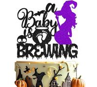 A Baby is Brewing Cake Topper Funny Hall*ween Gender Reveal Decorations Supplies Baby Shower/Pregnancy Announcement Party Decor Sign Black Purple Glitter