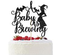 A Baby is Brewing Cake Topper, Halloween Baby Shower Cake Decorations, Witch Pregnancy Announcement Gender Reveal Party Decorations, Black Glitter