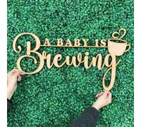 A Baby is Brewing Sign for Backdrop, Wooden Coffee Theme Baby Shower Decorations for Gender Reveal Baptism Pregnancy Celebration Balloon Arch Photo Booth Props