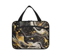 A Background Of Swirling Black and Gold Marble Patterns hanging toiletry bag hanging travel with hook, designer washable makeup bag for trip essentials toilet bolsas de maquillaje para mujer M, A