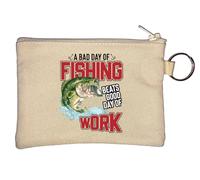 A Bad Day of Fishing Beats A Good Day of Work Key Chain Coin Purse Beige