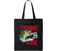A Bad Day of Fishing Beats A Good Day of Work Natural Ecological Cotton Tote Bag Black