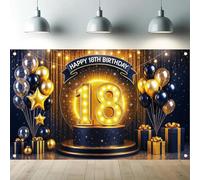 A banner backdrop for a happy 18th birthday - a bright neon design “18” as a decoration for a birthday party 250x180CM