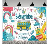 A banner welcoming students back to school with happily returning to the classroom background