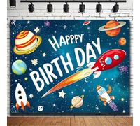 A banner with the theme "Happy Birthday" as a photo background with space motifs, a birthday decoration with a cosmic planet as a background 440x300CM