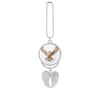 A Barn Owl Hanging Car Charm with Angel Wings Metal Rear View Mirror Pendant Car Interior Decorative Accessories Decor Ornament Memorial Gifts for Women Men