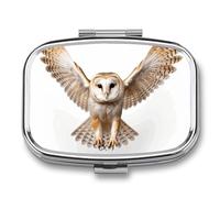 A Barn Owl Pill Box 2 Compartment - Small Metal Medicine Organizer Portable Pill Case for Purse Pocket Travel Vitamin Organizer for Men Women, BPA-Free