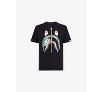 A Bathing Ape Mens A Bathing Ape Camo Milo Shark Graphic-Print Cotton T-Shirt Black , Green Camo L