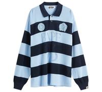 A Bathing Ape Men's Jacquard Multi Logo Stripe Relaxed Fit Ls Tee Navy