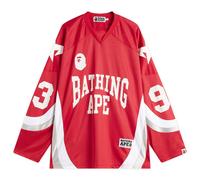 A Bathing Ape Men's Line Camo Jacquard Logo Ice Hockey Jersey Red