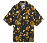 A Bathing Ape Men's Vacation Pattern Open Collar Ss Shirt Black