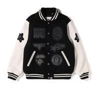 A BATHING APE® Shark Hooded Varsity Jacket, Black and white