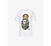 A Bathing Ape Womens White Green Branded-print Short-sleeved Cotton-jersey T-shirt M