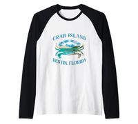 A Beach Graphic Inside A Blue Crab Silhouette Destin Florida Raglan Baseball Tee