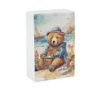 A Bear on The Beach Cigarette Case, Plastic Waterproof Shockproof, Airtight Push Open Cigarette Box, Capacity King Size Cigarette Holder, Portable Cigarette Container for Outdoor Travel Camping Office