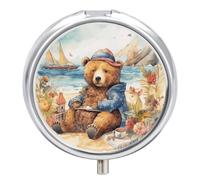 A Bear on The Beach Pill Case Pill Box with 3 Compartments
