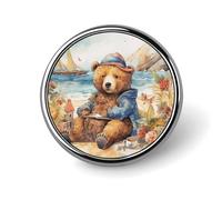 A Bear on The Beach Round Aluminum Alloy Pin Badge Lapel Pin