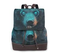 A bear with glowing blue eyes Ladies Travel Fashion Back Pack,Casual backpack,Print Women's leather backpack for Work