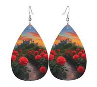 A beautiful castle Printed teardrop-shaped leather earrings | High-end design, light luxury earrings