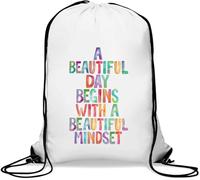 A Beautiful Day Begins With A Beautiful Mindset Gym Sack Casual Drawstring Bag White