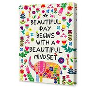 A Beautiful Day Begins with A Beautiful Mindset Leinwandrahmen, bunte Blumen, Elefanten, motivierendes Denkset, Leinwanddruck, gerahmt, für Teenager, Mädchen, Zuhause, Wanddekoration, 30.5x38.1 cm
