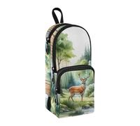 A Beautiful Deer on The Forest Pencil Case, Big Capacity Pen Bag with Compartment Students Schoolbag Shape Stationery Organizer Pencil Pouch Marker Case for School Office Work