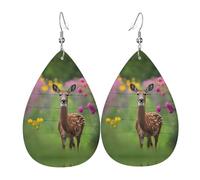 A beautiful deer Printed teardrop-shaped leather earrings | High-end design, light luxury earrings