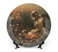 A Beautiful Fairy Ceramic Decorative Plate, 7inch Bone China Decorative Plate for Display, Personalized Boho Plates with Display Stand, Ceramic Ornaments Dessert Plates for Home Decor, Dinner