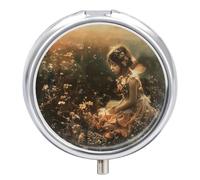 A Beautiful Fairy Pill Box 3 Compartment Small Pill Case with Mirror for Purse & Pocket Travel Medicine Organizer Daily Medication Container Portable Pillbox Metal Medicine Box Round Meds Case