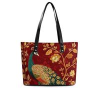 A Beautiful Peacock Leather Tote Bag for Women Work Shoulder Purses with Zipper Waterproof Large Computer Shoulder Bag Fashion Ladies Shoulder Handbag Reusable Shopping Bags