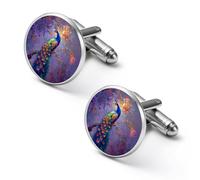 A Beautiful Peacock Painting Mens Classic Cufflinks Custom Shirt Cuff Links Jewelry Accessories for Business Wedding 0.7" 0.8"