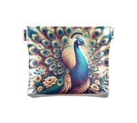 A Beautiful Peacock Squeeze Coin Purse Pouch Change Holder PU Leather Mini Wallet Coin Pocket for Women Girls Men