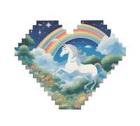 a Beautiful Unicorns Print Building Brick Block Puzzle - Heart Shaped Picture Puzzles, Wooden Picture Jigsaw Puzzles