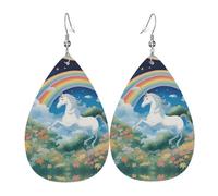 a beautiful unicorns Printed teardrop-shaped leather earrings | High-end design, light luxury earrings